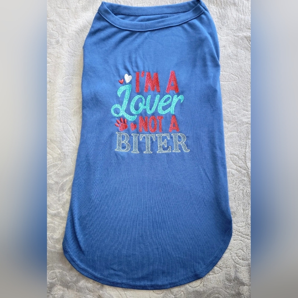 Dog Shirt  Size 4XL  Custom Embroidered  Blue Cotton Blend Jersey Knit